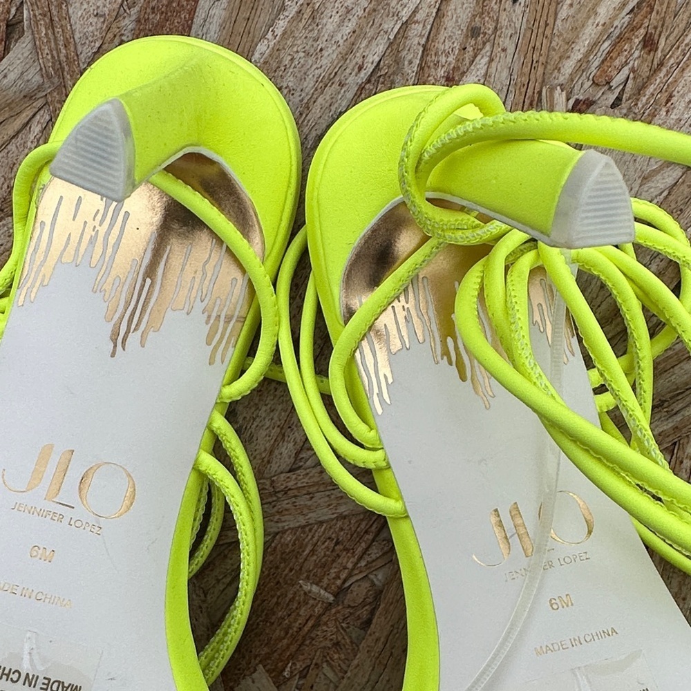 Jennifer Lopez Bright neon Yellow / green  Open Toe Strappy Heels - Picture 6 of 7